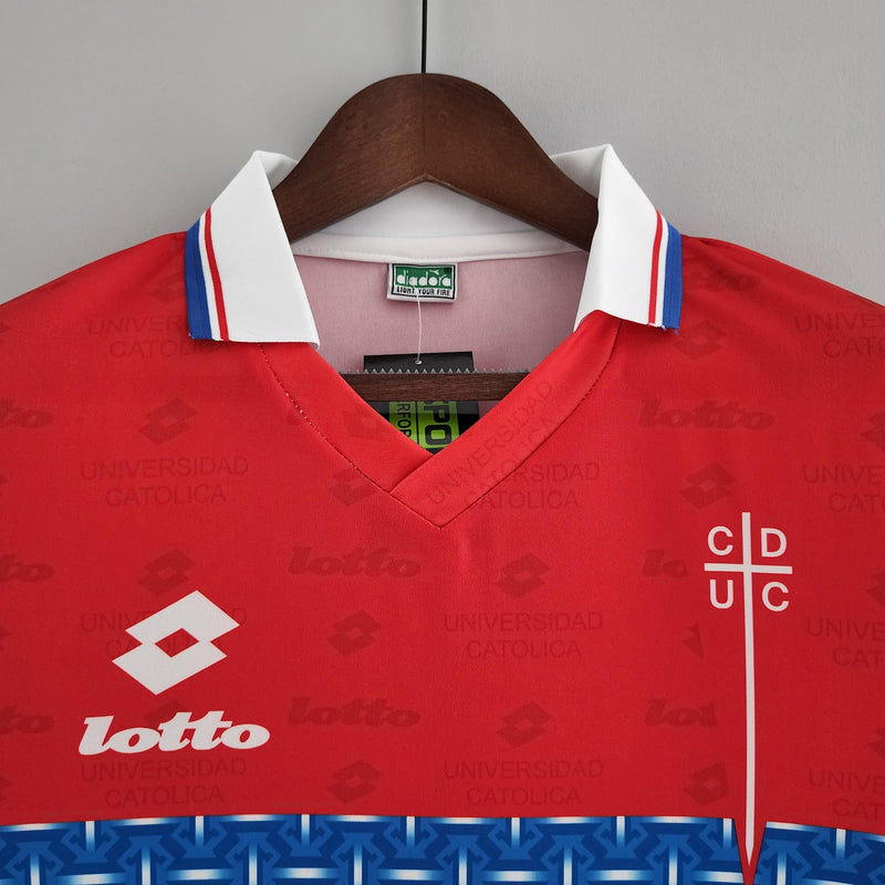 Camiseta de visitante de la Universidad Católica (2) Camiseta retro de manga larga Lotto 1996 para hombre